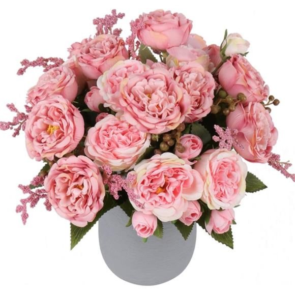 Artificial Peonies Silk Flowers, Pink Faux Peony Bouquet 4 Bundles Florals - Picture 1 of 6